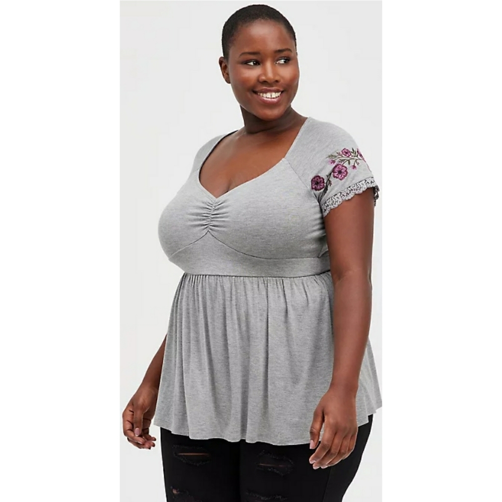 COPY - Torrid Babydoll Top - Super Soft Embroidered Heather